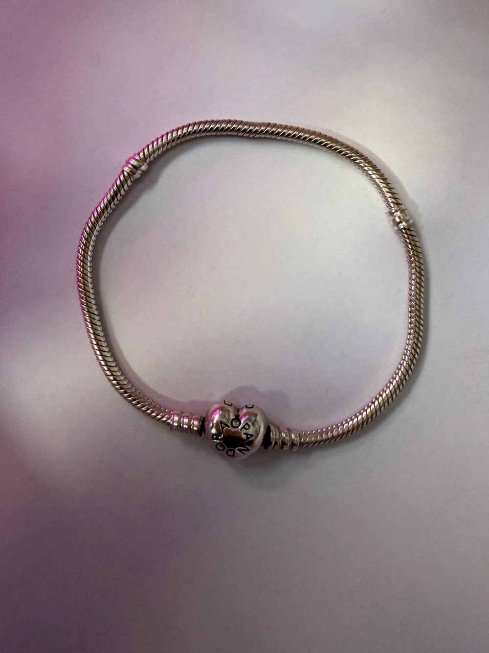 Pandora Silver Snake Chain Bracelet with Heart Clasp
